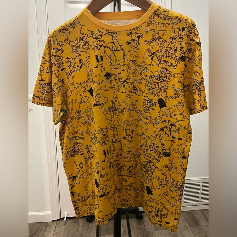 Nickelodeon 90’s Cartoon Characters Gold & Black Men’s Shirt Large